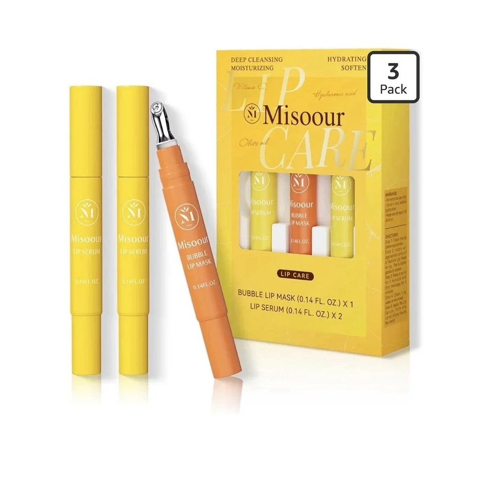Misoour Lip Care 3 pack Set Bubble Lip Mask (1) & Lip Serum (2) .14 FL OZ Vit C‎